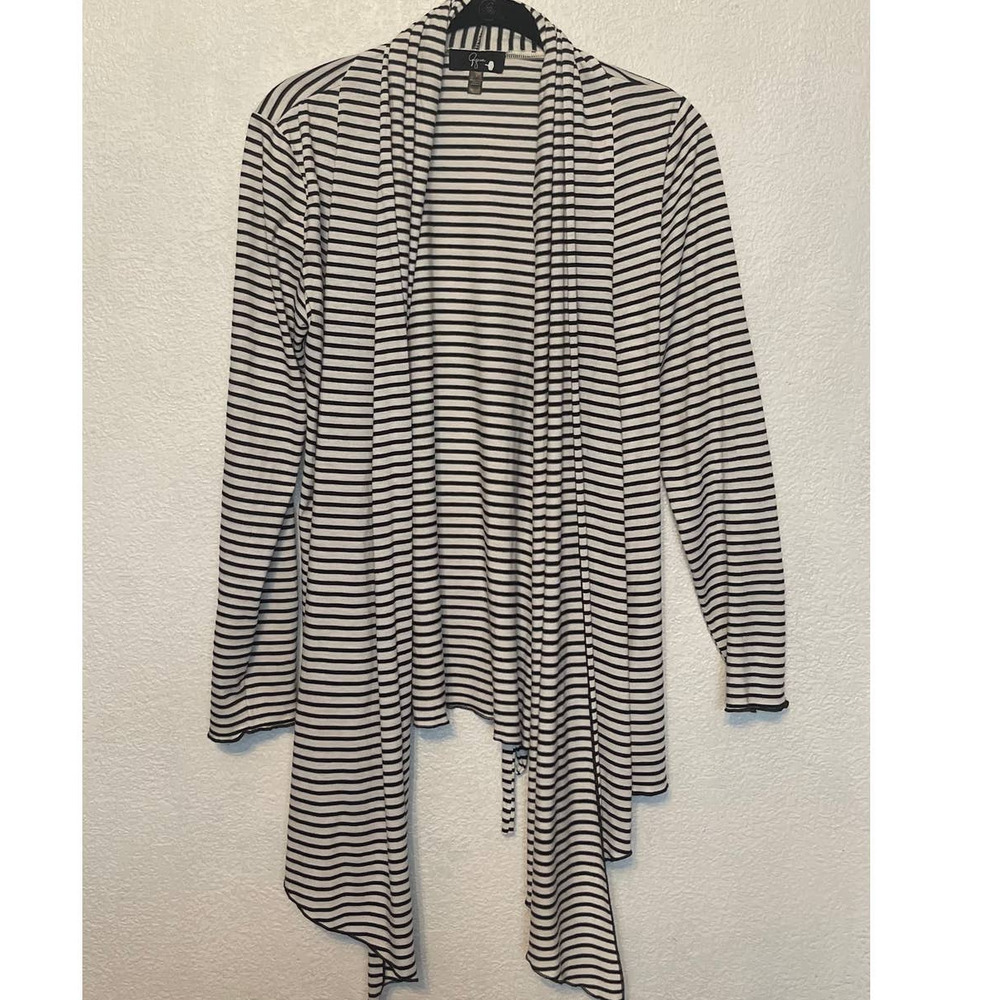 aqua black‎  white striped cardigan S